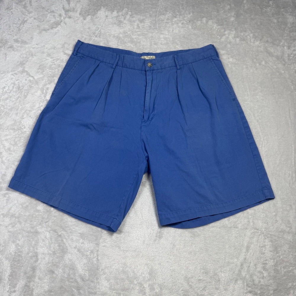 Peter Millar Mens Blue Pleated Cotton Chino Shorts Size 38 Casual Golf